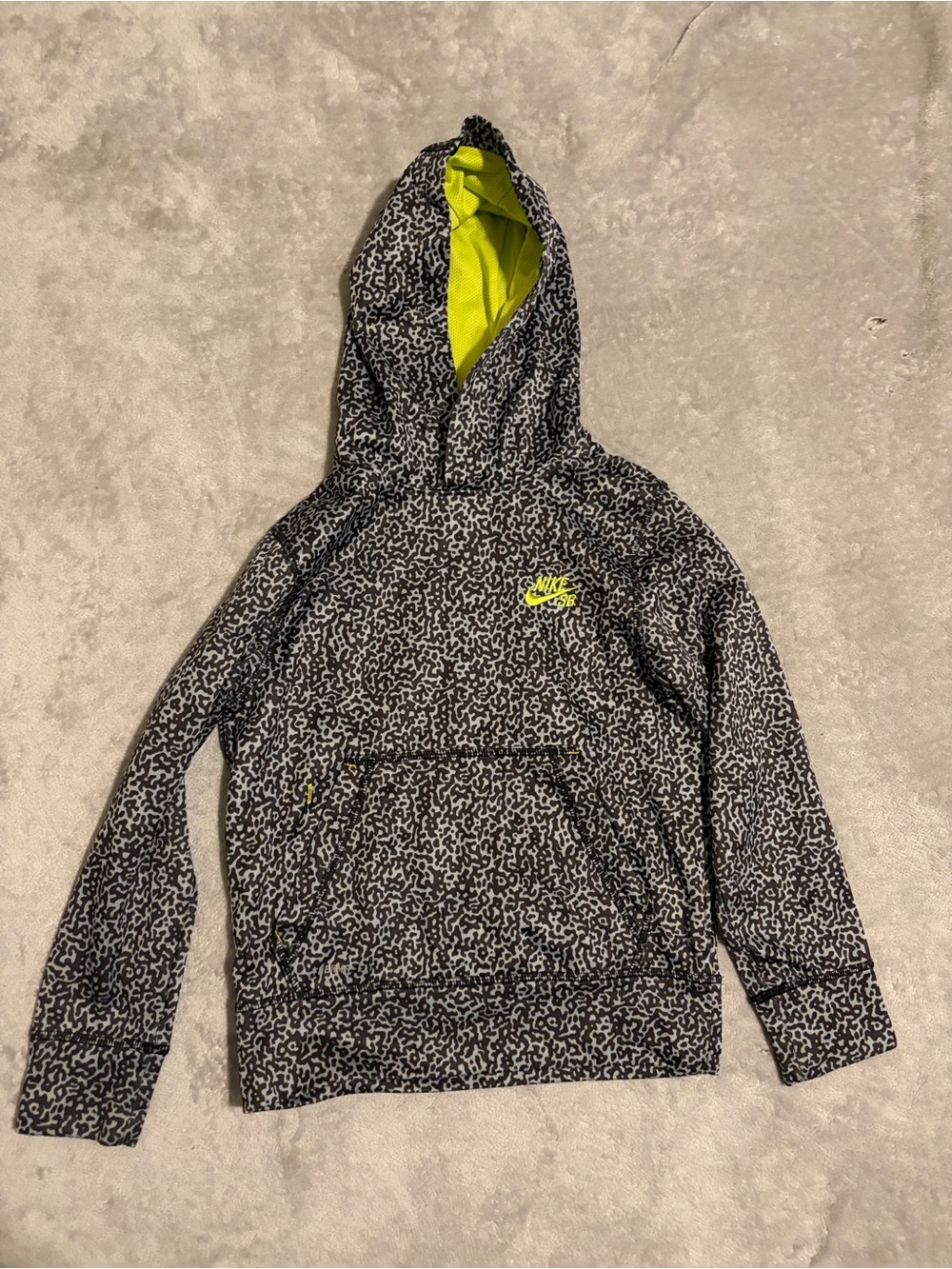Nike Kids Black Patterned Hoodie with Neon Yellow Lining